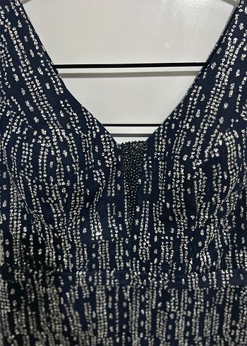 Boncuk İşlemeli Lacivert Uzun Abiye Elbise - Görsel 4