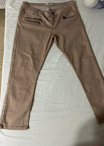 Kadın Bej Keten Fermuarlı Kumaş Pantolon - Görsel 4