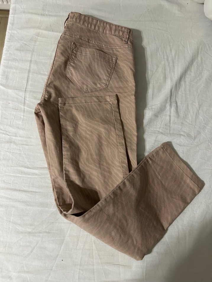 Kadın Bej Keten Fermuarlı Kumaş Pantolon - Görsel 3