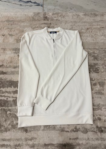 Erkek Beyaz Yarım Fermuarlı hakim yaka KAZAK - Görsel 2