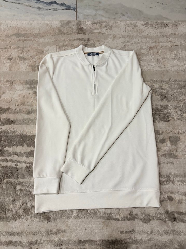 Erkek Beyaz Yarım Fermuarlı hakim yaka KAZAK - Görsel 2