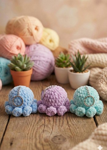 Pastel Renkli Mini Peluş Ahtapotlar - Görsel 2