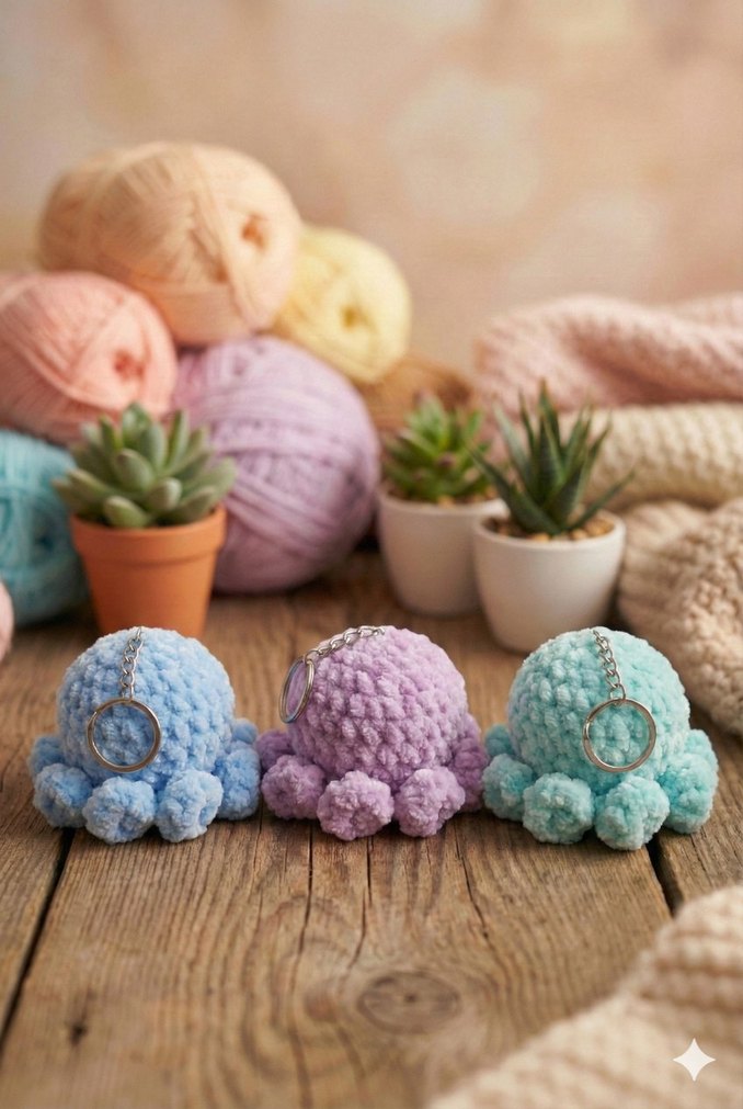 Pastel Renkli Mini Peluş Ahtapotlar - Görsel 2