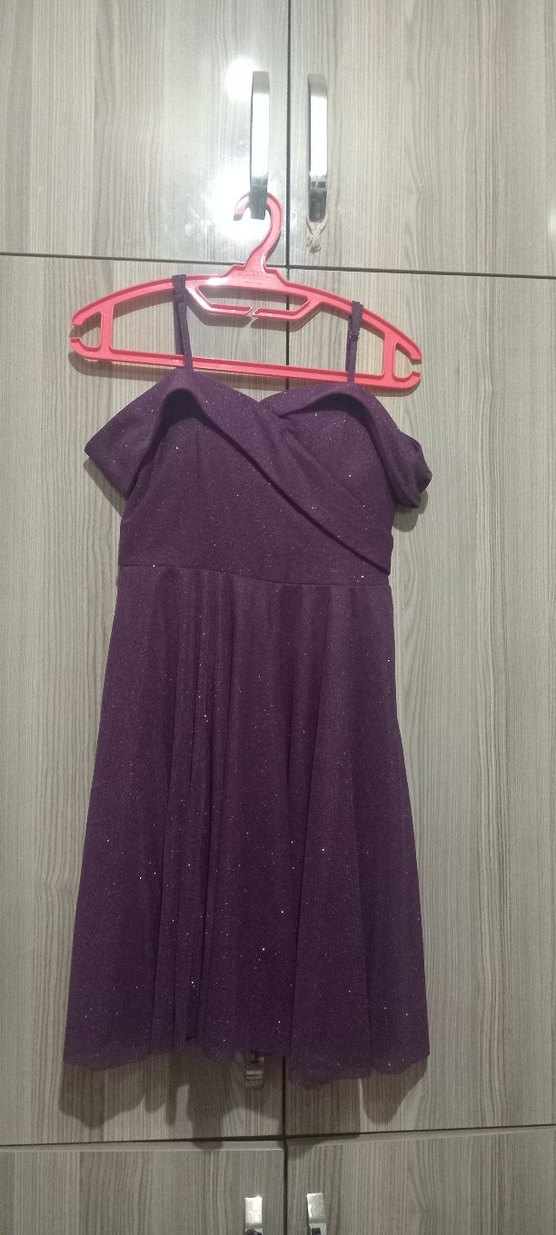 Mor kısa Drapeli Straplez Abiye Elbise simli - Görsel 2