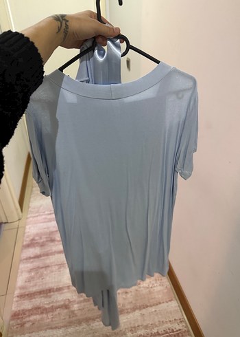 Mavi Midi Kadın Salaş Uzun Kollu Sabahlık - Görsel 3