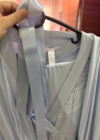 Mavi Midi Kadın Salaş Uzun Kollu Sabahlık - Görsel 4