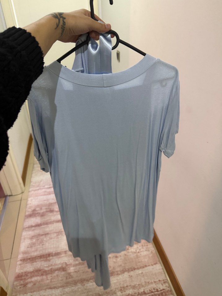 Mavi Midi Kadın Salaş Uzun Kollu Sabahlık - Görsel 3