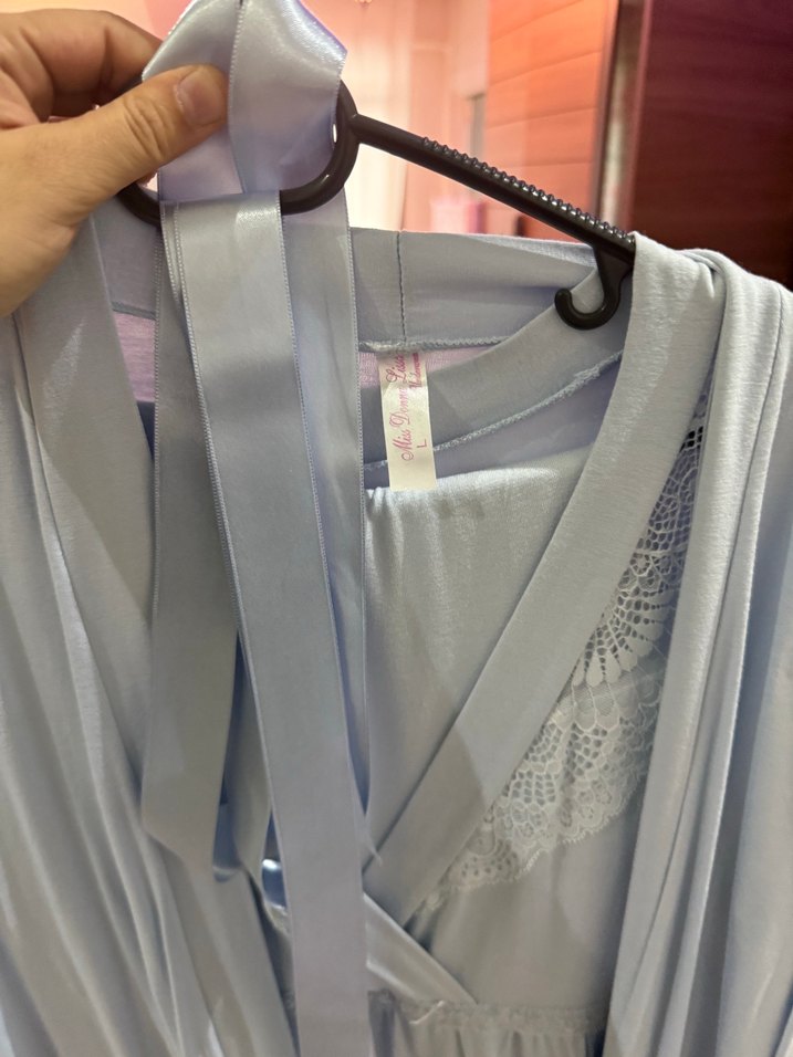 Mavi Midi Kadın Salaş Uzun Kollu Sabahlık - Görsel 4