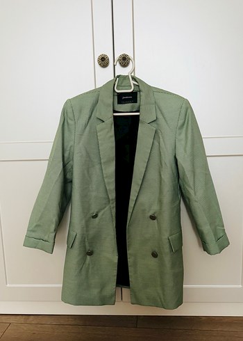 Stradivarius Düğmeli Yeşil Kadın Blazer Ceket - Görsel 3