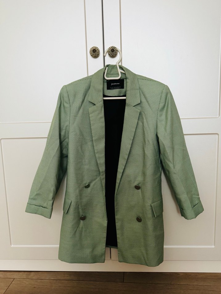 Stradivarius Düğmeli Yeşil Kadın Blazer Ceket - Görsel 3