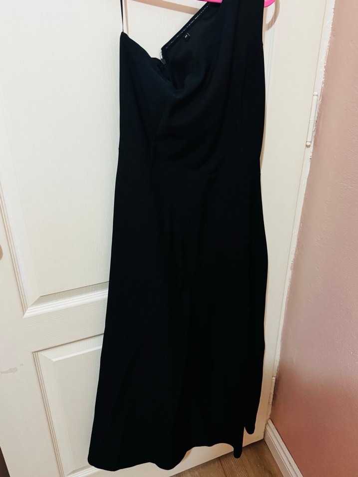 Siyah V Yaka Uzun Drapeli Kadın Elbise - Görsel 2