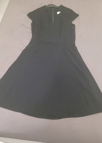 Random Siyah Uzun V Yakalı Drapeli Gotik Elbise