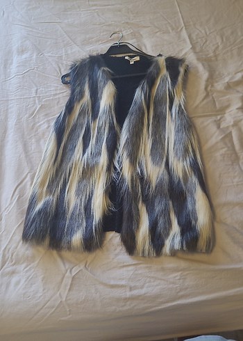 Gri Zebra Desenli Kürklü Bohem Yelek
