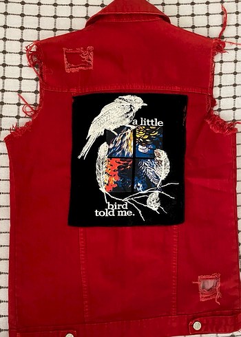 Kırmızı Düğmeli Kolsuz Denim Ceket - Görsel 4