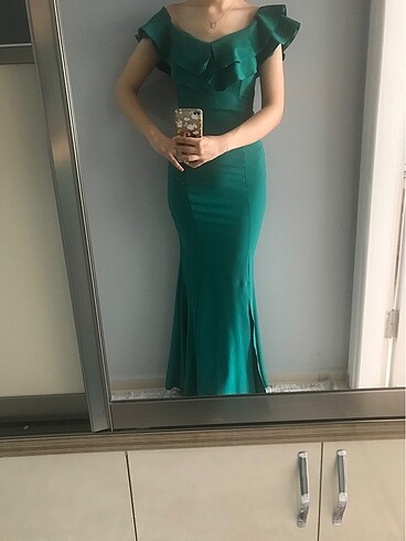Abiye Petrol yeşili balık model elbise