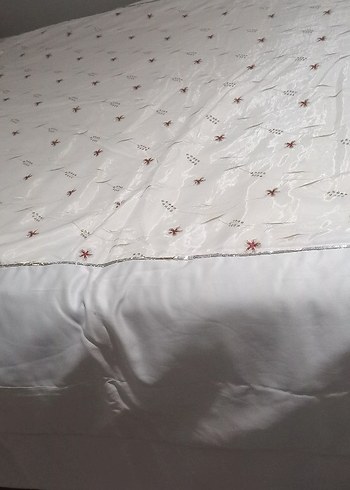 İşlemeli açık krem Yatak Örtüsü - Görsel 2