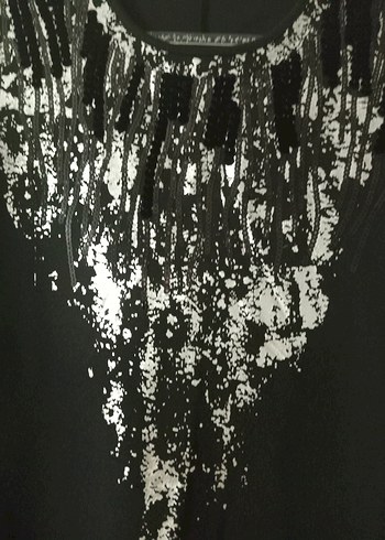 Siyah Payetli Kolsuz Midi Elbise - Görsel 3