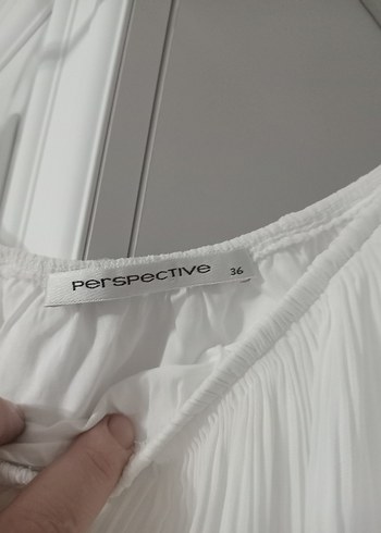 Beyaz Pilili Kısa Kollu Bohem Bluz - Görsel 3