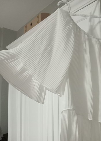 Beyaz Pilili Kısa Kollu Bohem Bluz - Görsel 2