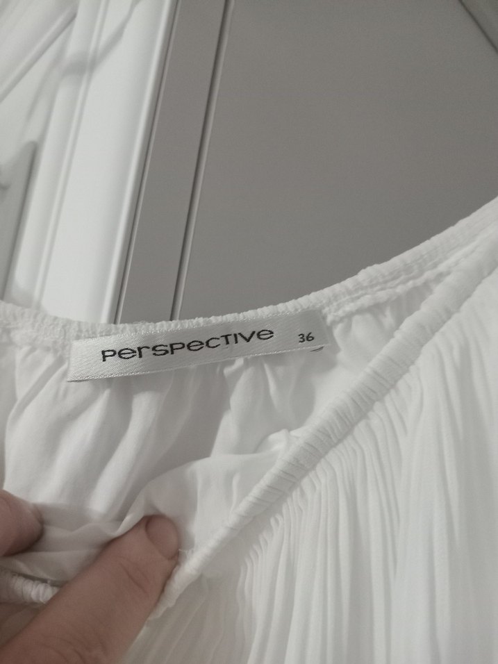 Beyaz Pilili Kısa Kollu Bohem Bluz - Görsel 3