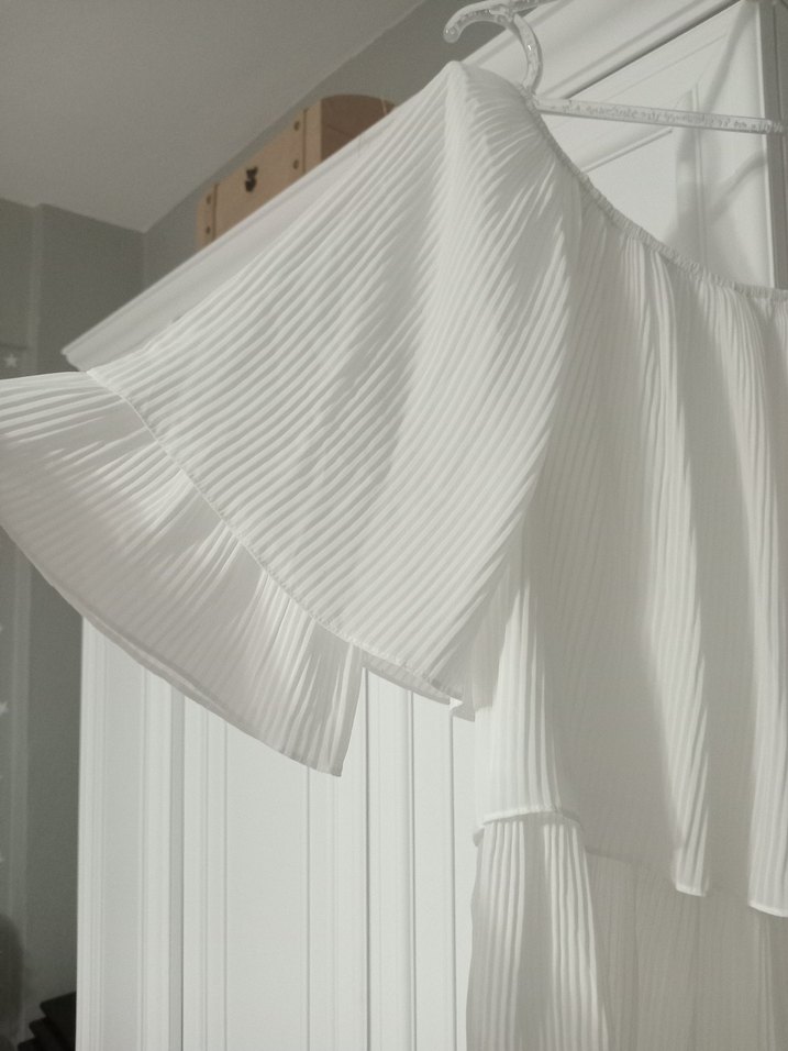 Beyaz Pilili Kısa Kollu Bohem Bluz - Görsel 2