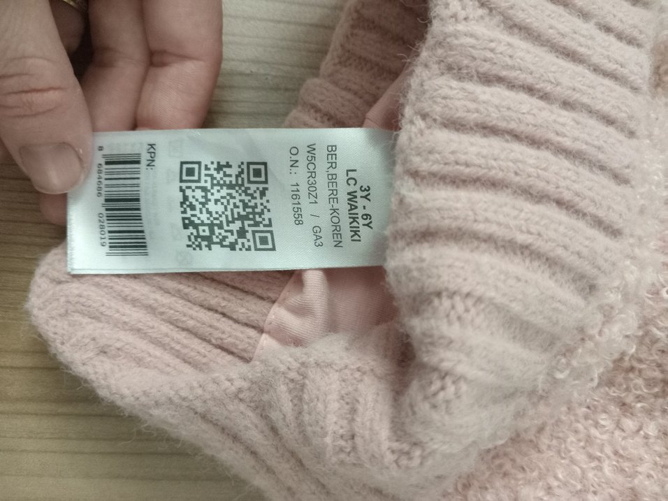 Pembe Örgü Çocuk Bere Beyaz Ponponlu - Görsel 2