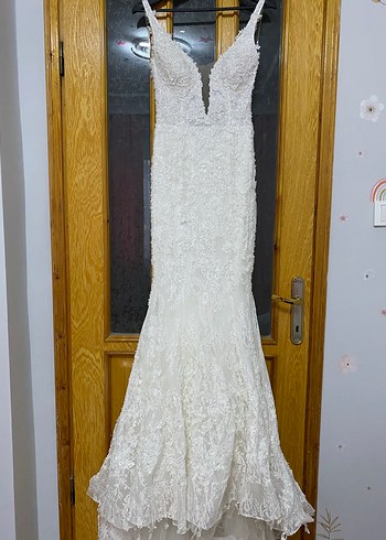 Straplez Beyaz A Kesim Uzun Gelinlik - Görsel 4