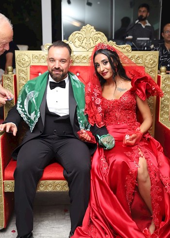 Kırmızı İşlemeli Uzun Abiye kına elbisesi - Görsel 9