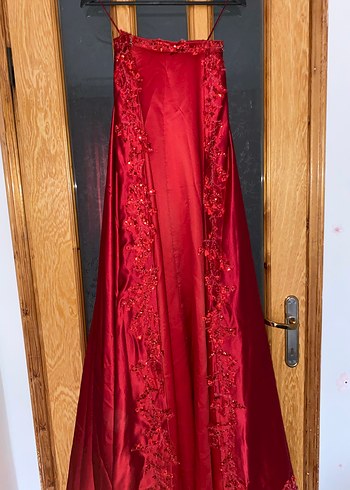 Kırmızı İşlemeli Uzun Abiye kına elbisesi - Görsel 6