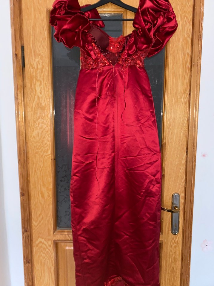 Kırmızı İşlemeli Uzun Abiye kına elbisesi - Görsel 5