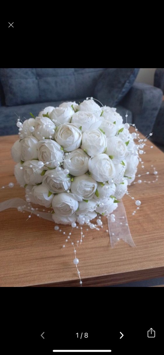 Dantel Detaylı Modern Klasik Beyaz Gelin Buketi - Görsel 2