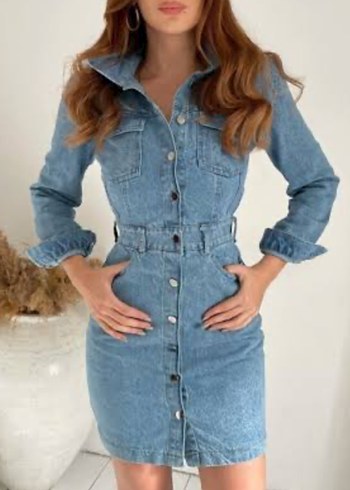 Düğmeli Denim Midi Elbise H&M