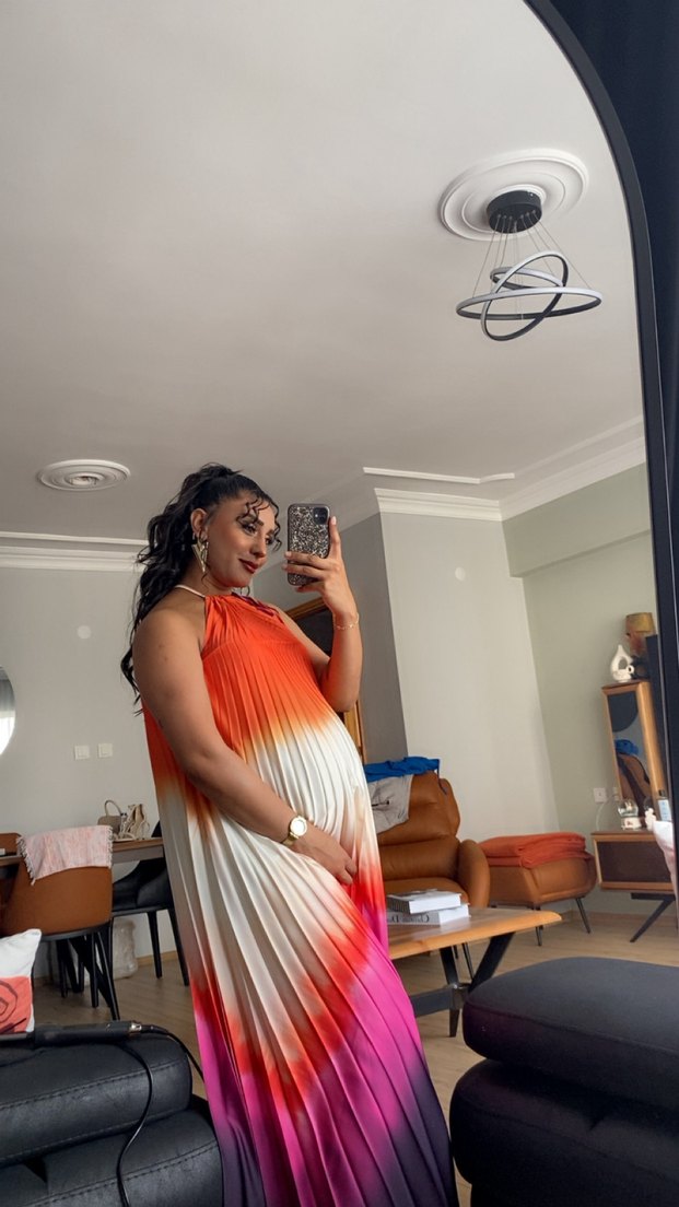 Askılı Piliseli Uzun Bohem Elbise - Görsel 2