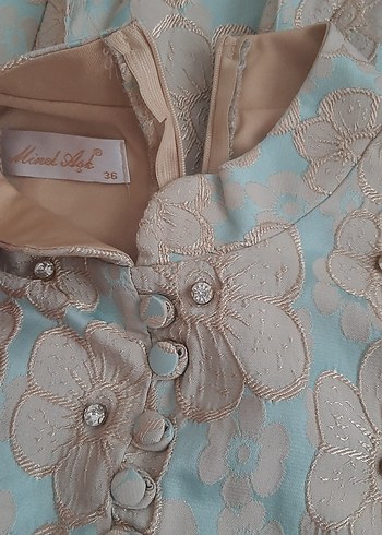 Bej Nakışlı Uzun Kollu Düğmeli Kadın Elbise - Görsel 8