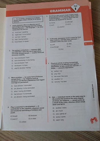  Modadil YKS-Dil İngilizce Grammar Fighter Yaprak Test