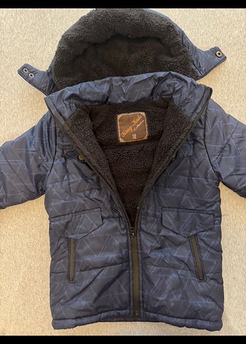 Erkek Çocuk Lacivert Kürklü Sade Mont - Görsel 2