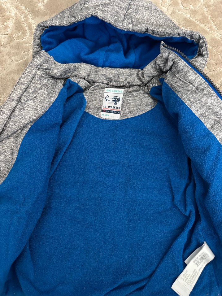 Kapüşonlu Gri Erkek Çocuk mont - Görsel 3