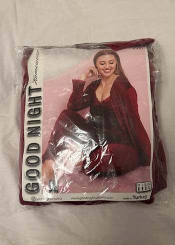 Bordo Uzun Kollu kadife Kadın Pijama Takımı - Görsel 2