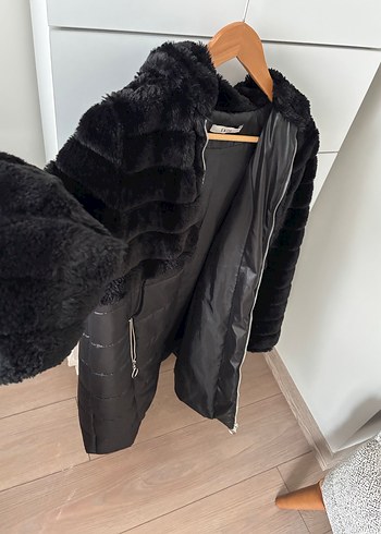 Siyah Kürklü Deri Kadın Kışlık Mont - Görsel 2