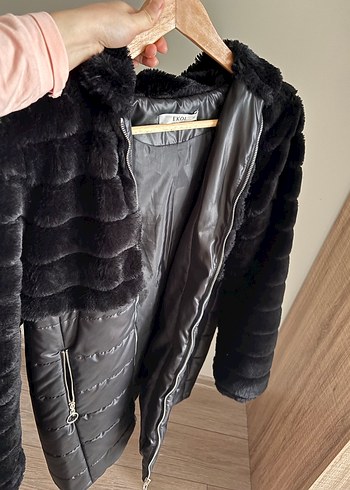 Siyah Kürklü Deri Kadın Kışlık Mont - Görsel 3