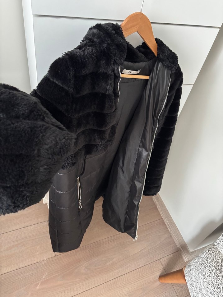 Siyah Kürklü Deri Kadın Kışlık Mont - Görsel 2