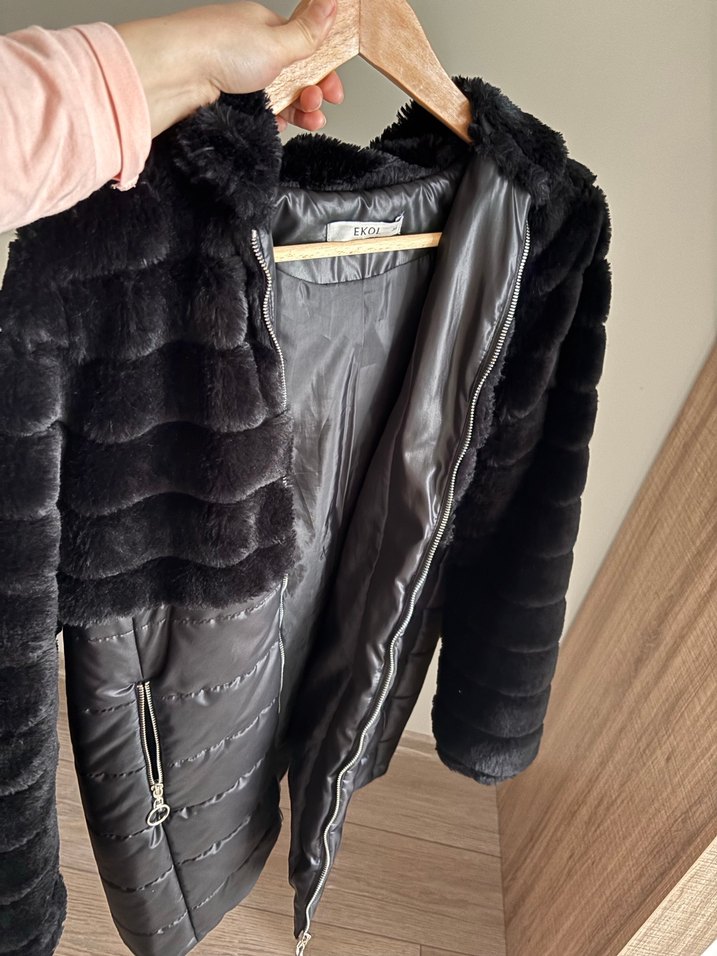 Siyah Kürklü Deri Kadın Kışlık Mont - Görsel 3