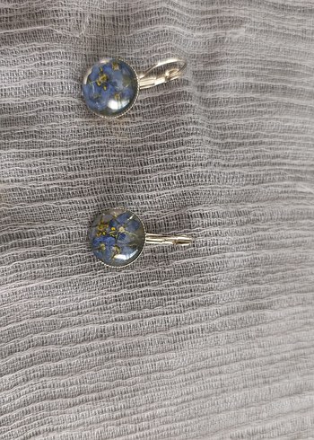 Diğer El Yapımı Yaşayan Mavi Vintage Epoksi Düğmeli Küpeler