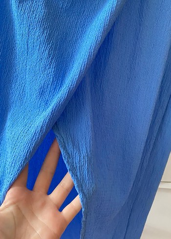 Mavi Keten Kadın Uzun Drapeli Etek - Görsel 3