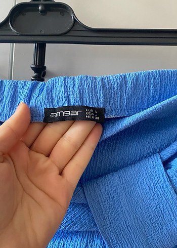 Mavi Keten Kadın Uzun Drapeli Etek - Görsel 4