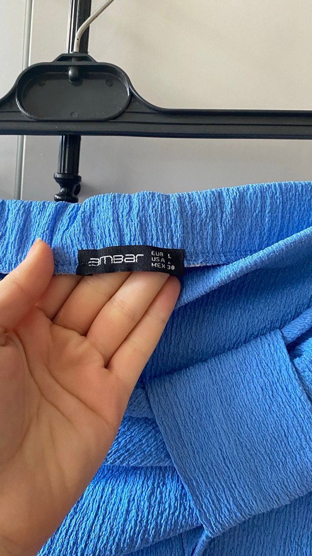 Mavi Keten Kadın Uzun Drapeli Etek - Görsel 4