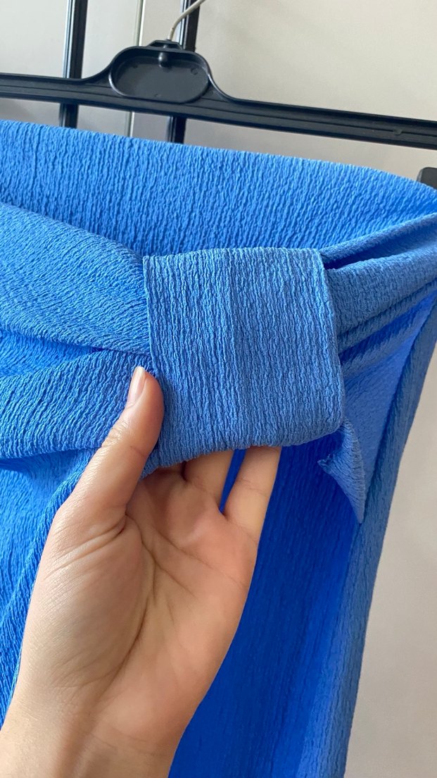 Mavi Keten Kadın Uzun Drapeli Etek - Görsel 2