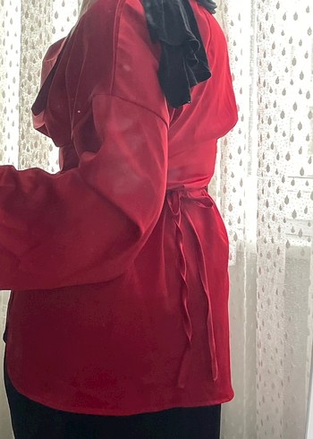 Kırmızı saten tunik - Görsel 3