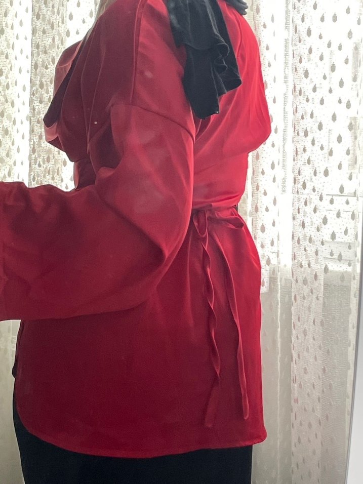 Kırmızı saten tunik - Görsel 3