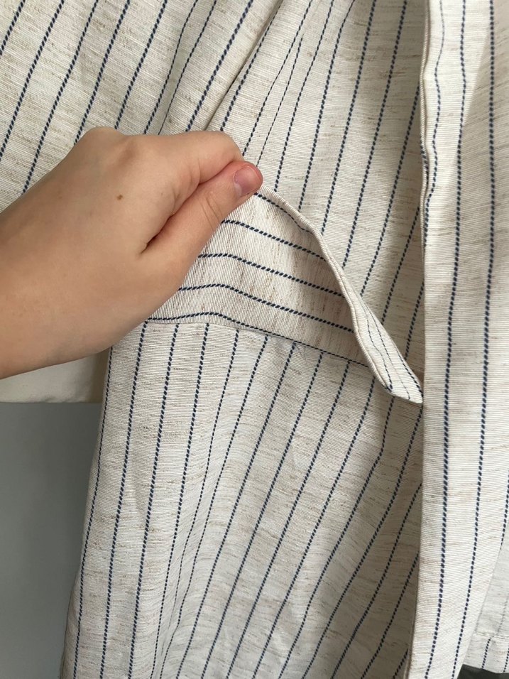 Bej Çizgili Keten Kadın Blazer Ceket - Görsel 3